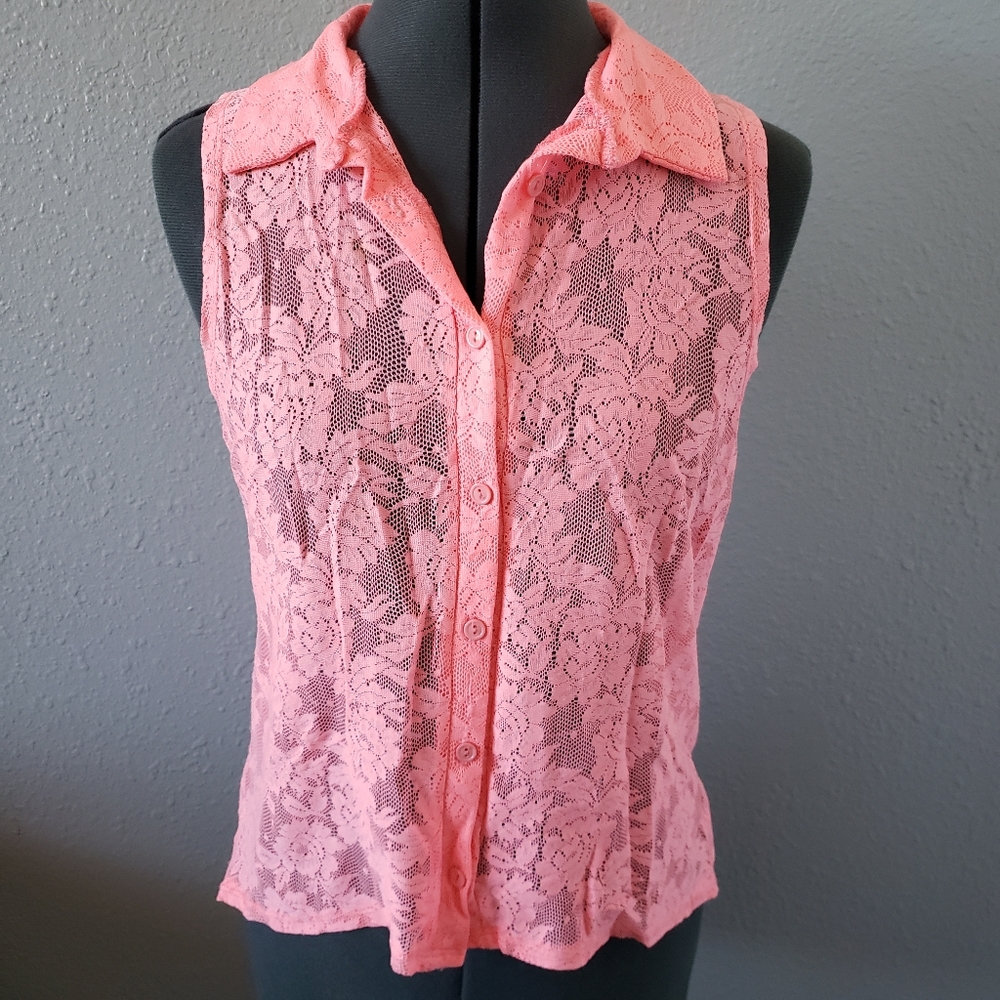 Lace button up tank top